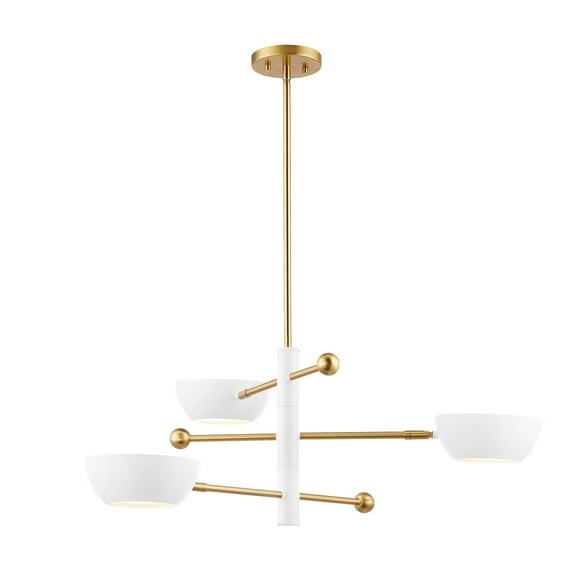 Chandelier in White and Natural Brass