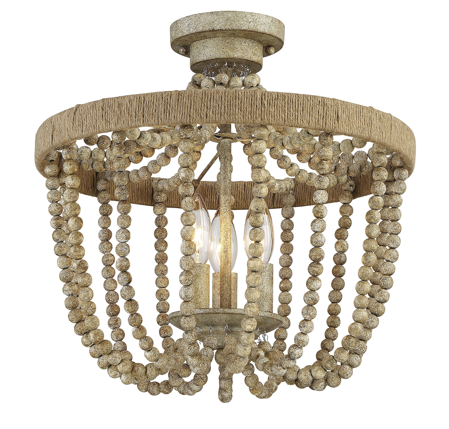 Trade Winds Lighting 3-Light Ceiling Light In Natural Wood With Rope
