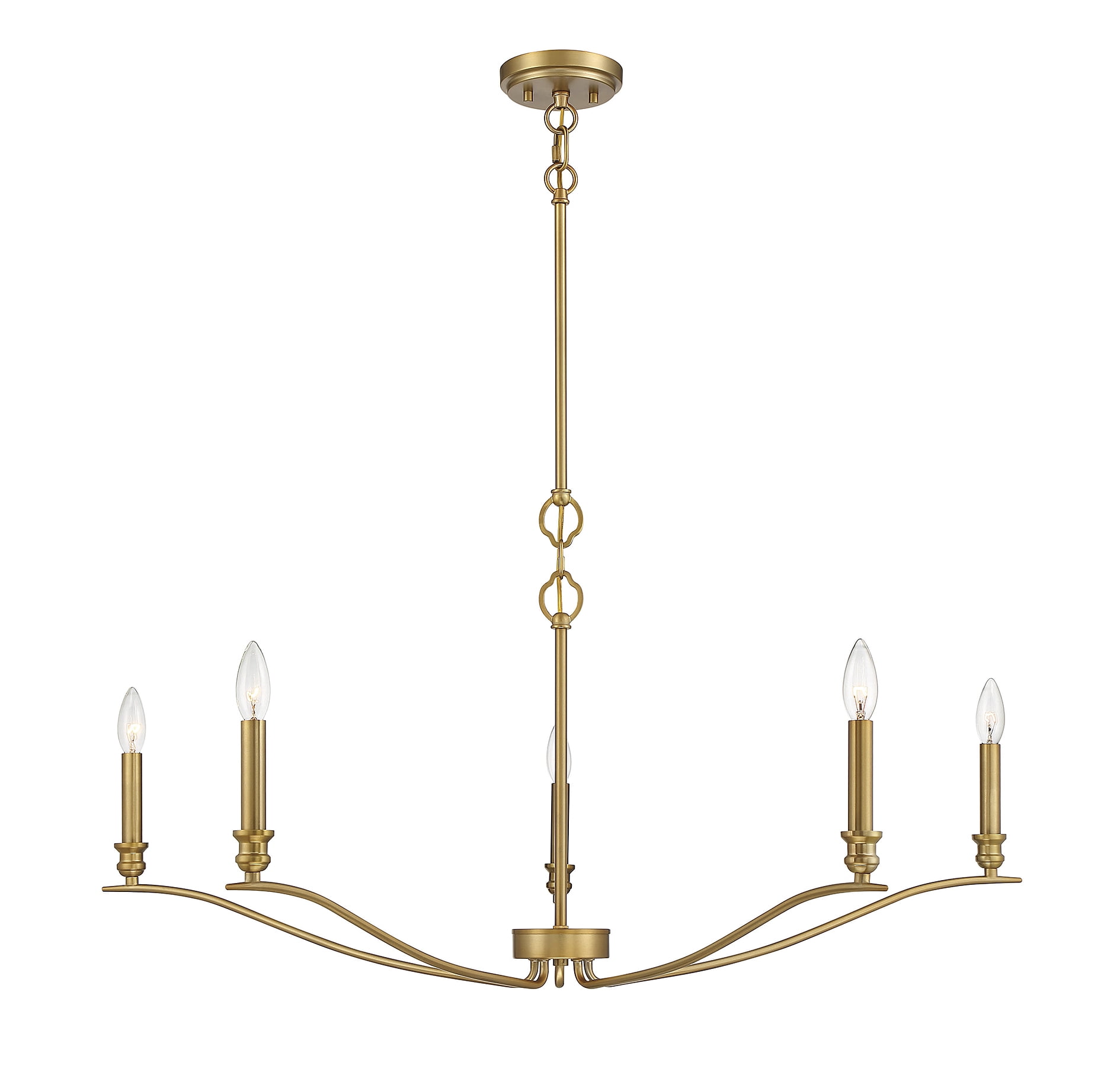 Natural Brass 5-Light Chandelier with Curved Arms
