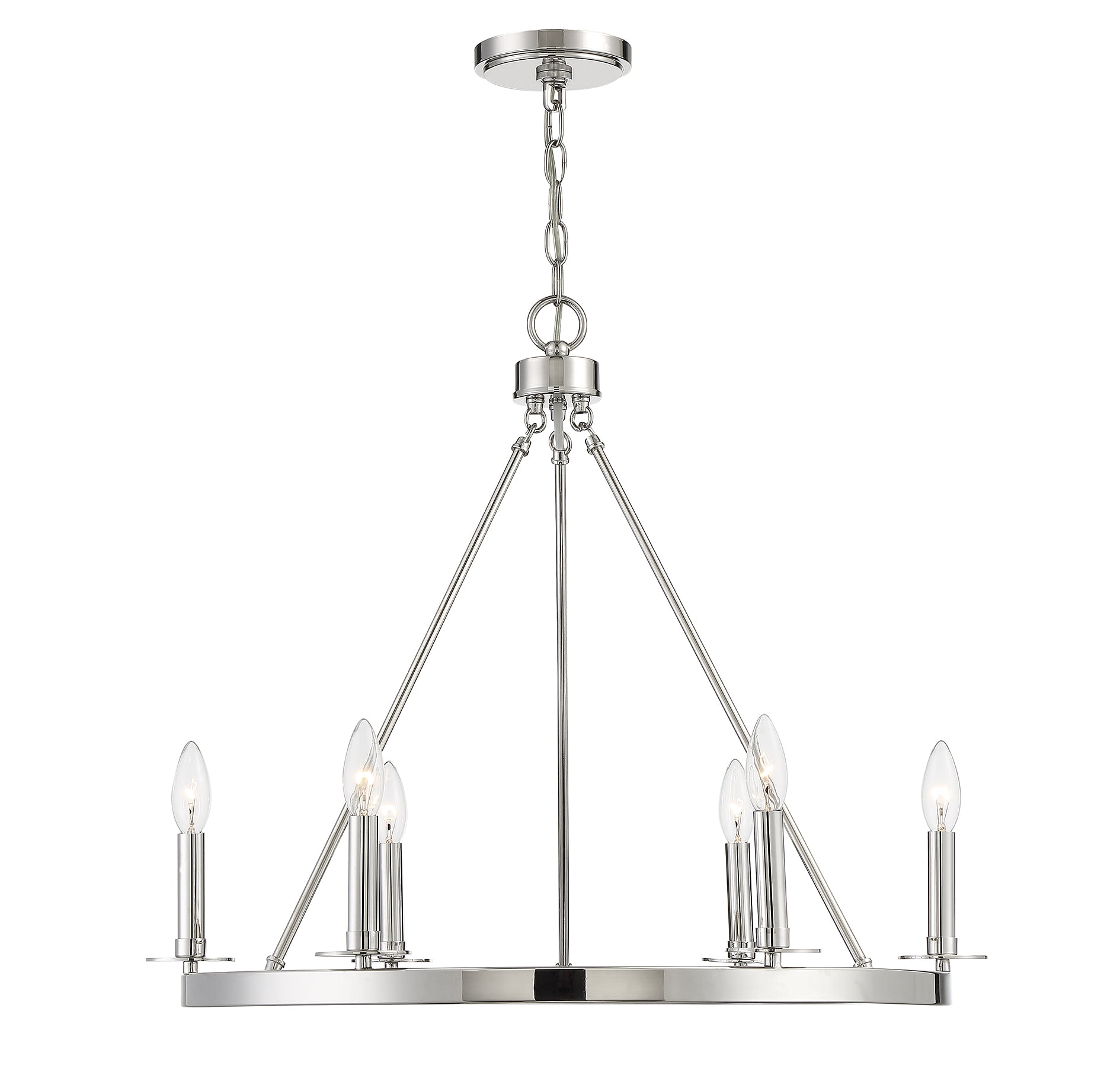 Polished Nickel 6-Light Wagon Wheel Chandelier