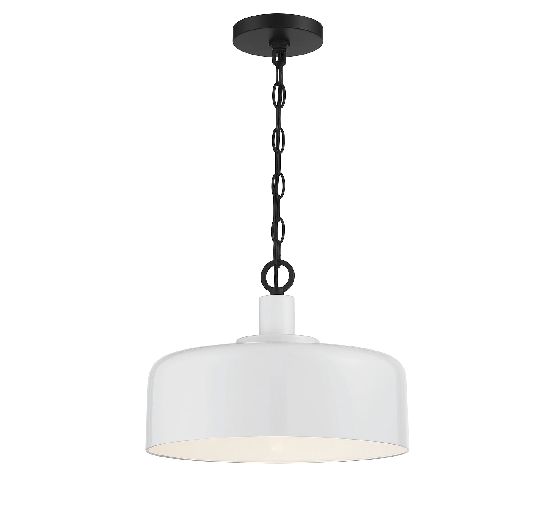 White Metal Pendant Light with Black Chain, 14 Inches