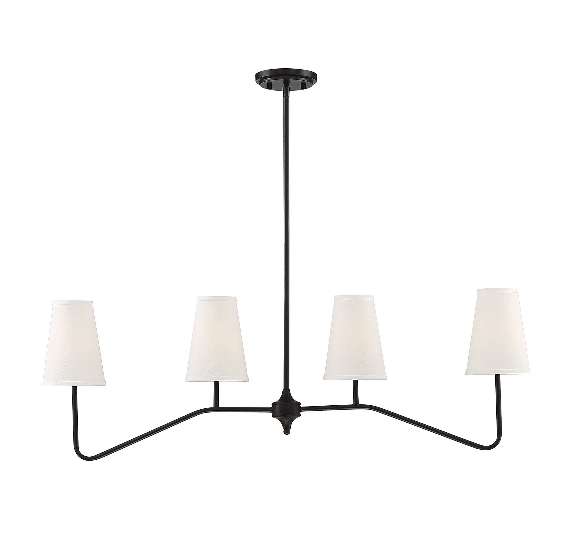 Midcentury Modern Bronze 4-Light Linear Chandelier with White Shades