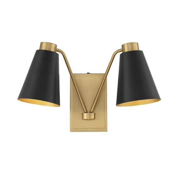 Trade Winds Maya 2-Light Wall Sconce in Matte Black with Natural Brass