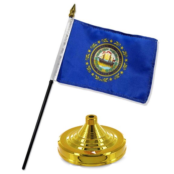 Trade Winds New Hampshire State Flag 4"x6" Desk Set Table Stick Gold Base