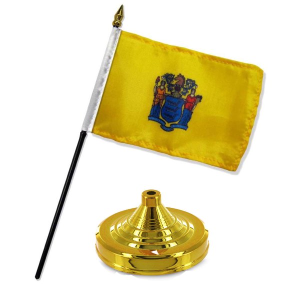 Trade Winds New Jersey State Flag 4"x6" Desk Set Table Stick Gold Base