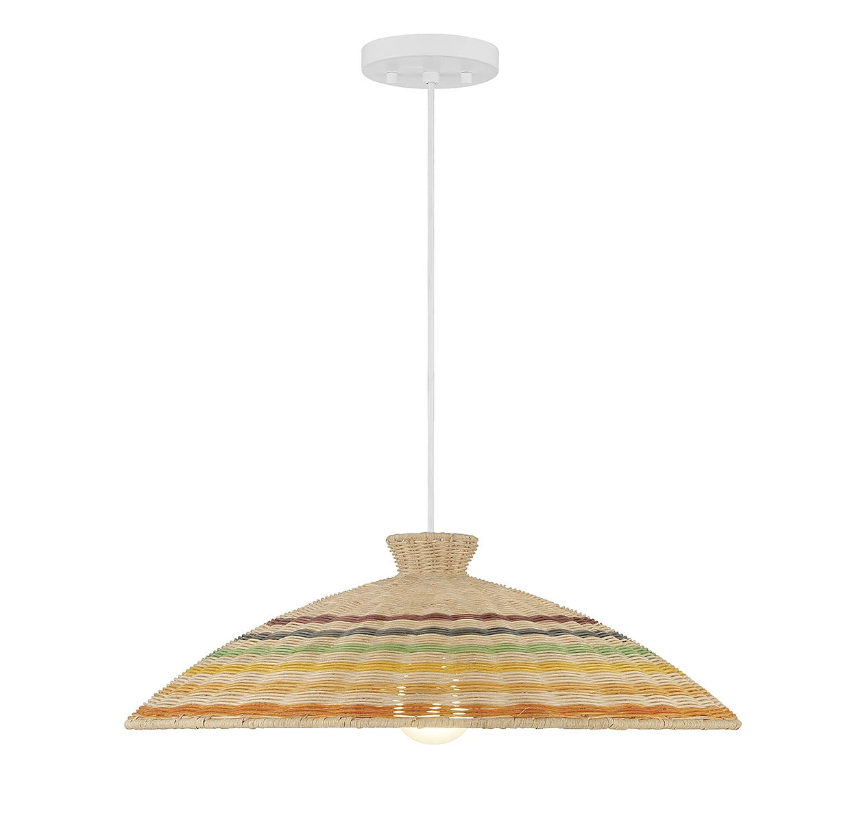 Matte White and Natural Rattan 1-Light Bowl Pendant