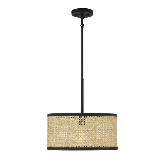 Trade Winds Remy 1-Light Pendant in Natural Cane with Matte Black