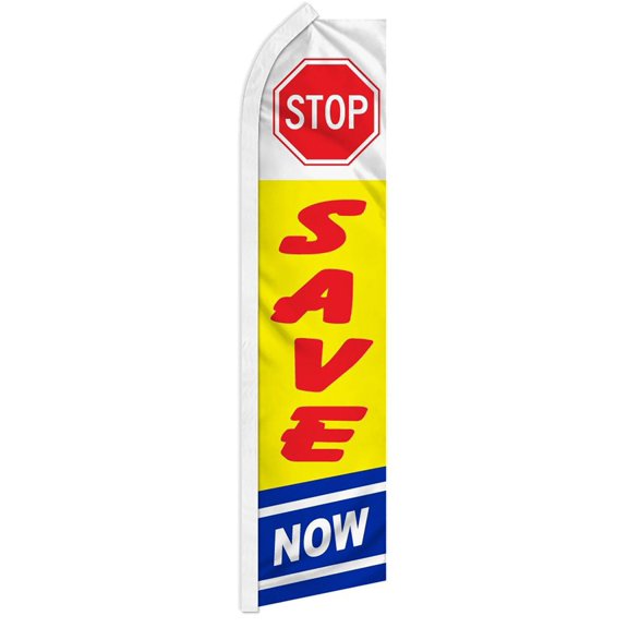 Trade Winds Stop Save Now Advertising 2.5'x11.5' Super-Knit Poly Swooper Super Flag Banner