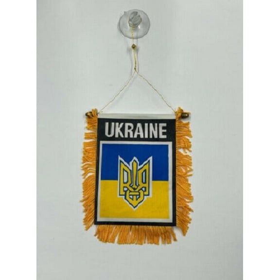 Trade Winds UKRAINE TRIDENT CREST DOUBLE SIDED 4"x6" Mini Window Banner Flag