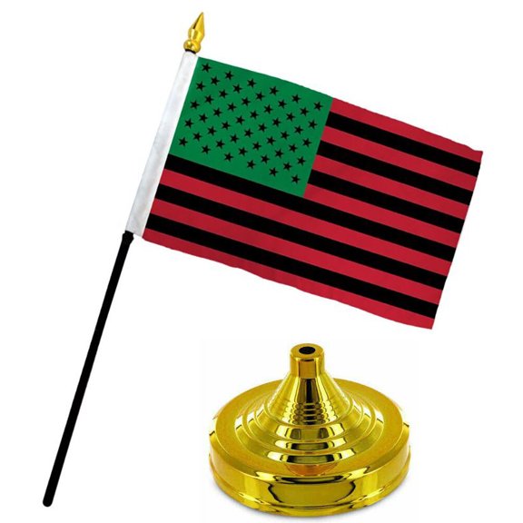 Trade Winds USA Afro American 4"x6" Flag Desk Table Plastic Stick Staff Gold Base