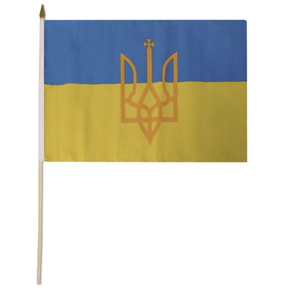 Trade Winds Ukraine Orange Middle Trident 12x18 Wooden Staff Stick Flag 100D