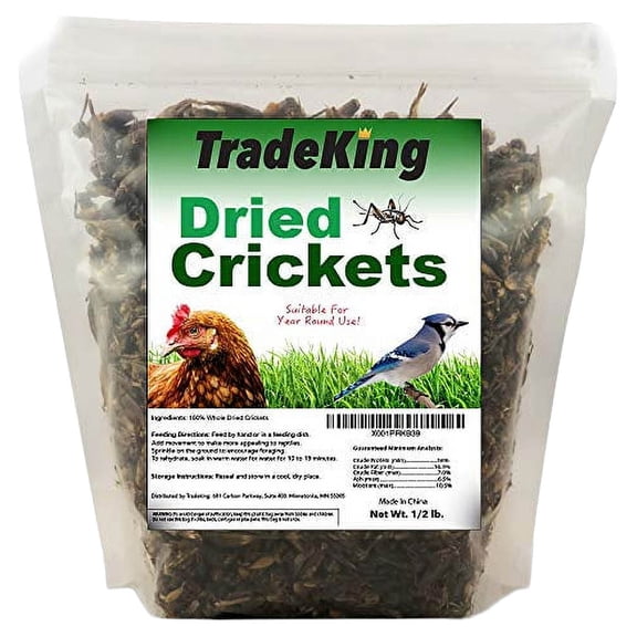 TradeKing Natural Dried Crickets - Food for Bearded Dragons, Wild Birds, Chicken, Fish, & Reptiles - (8 oz Resealable Bag) - Veterinary Certified