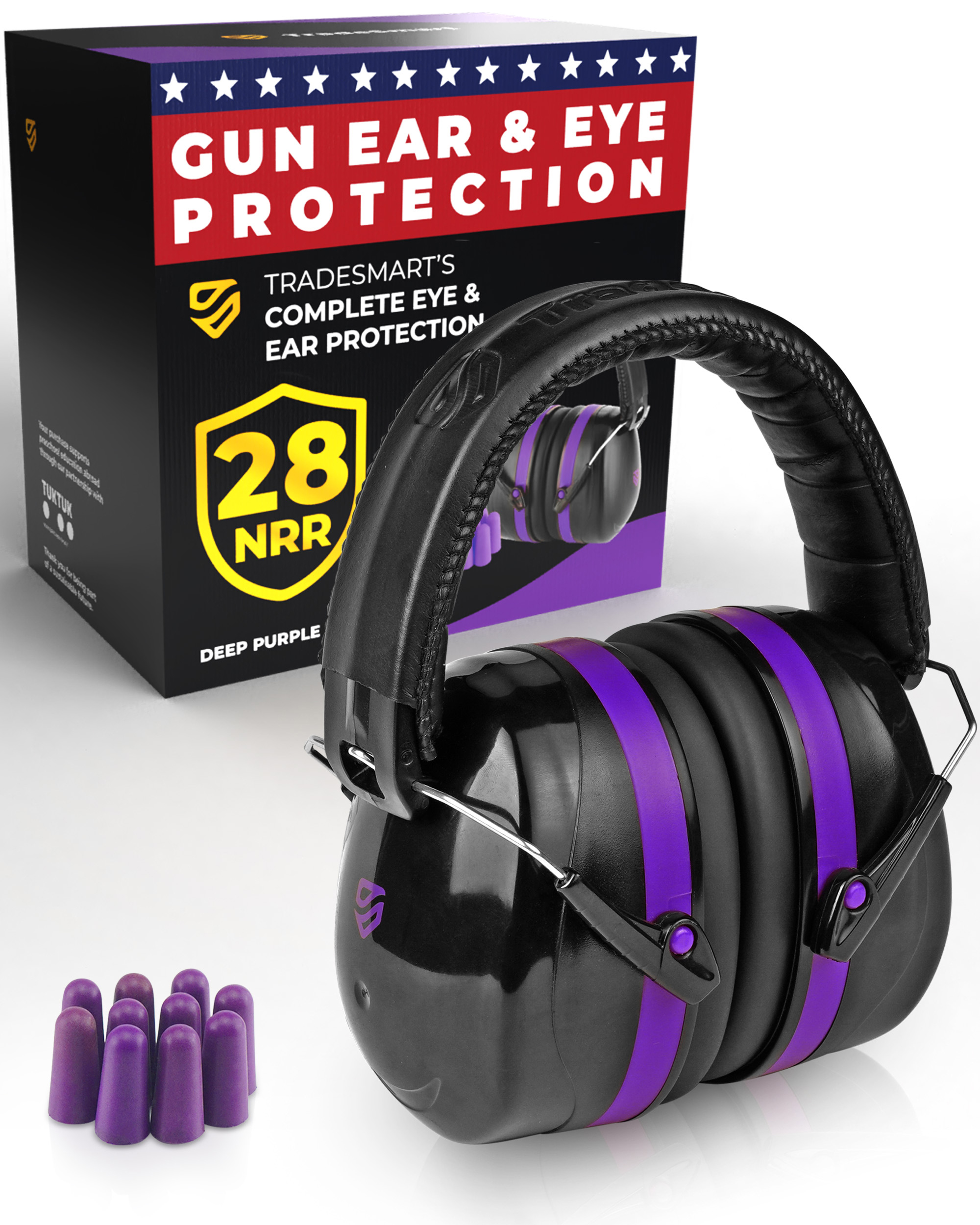 TradeSmart Earmuffs for Shooting Range & 5x Gun Earplugs, Firearm