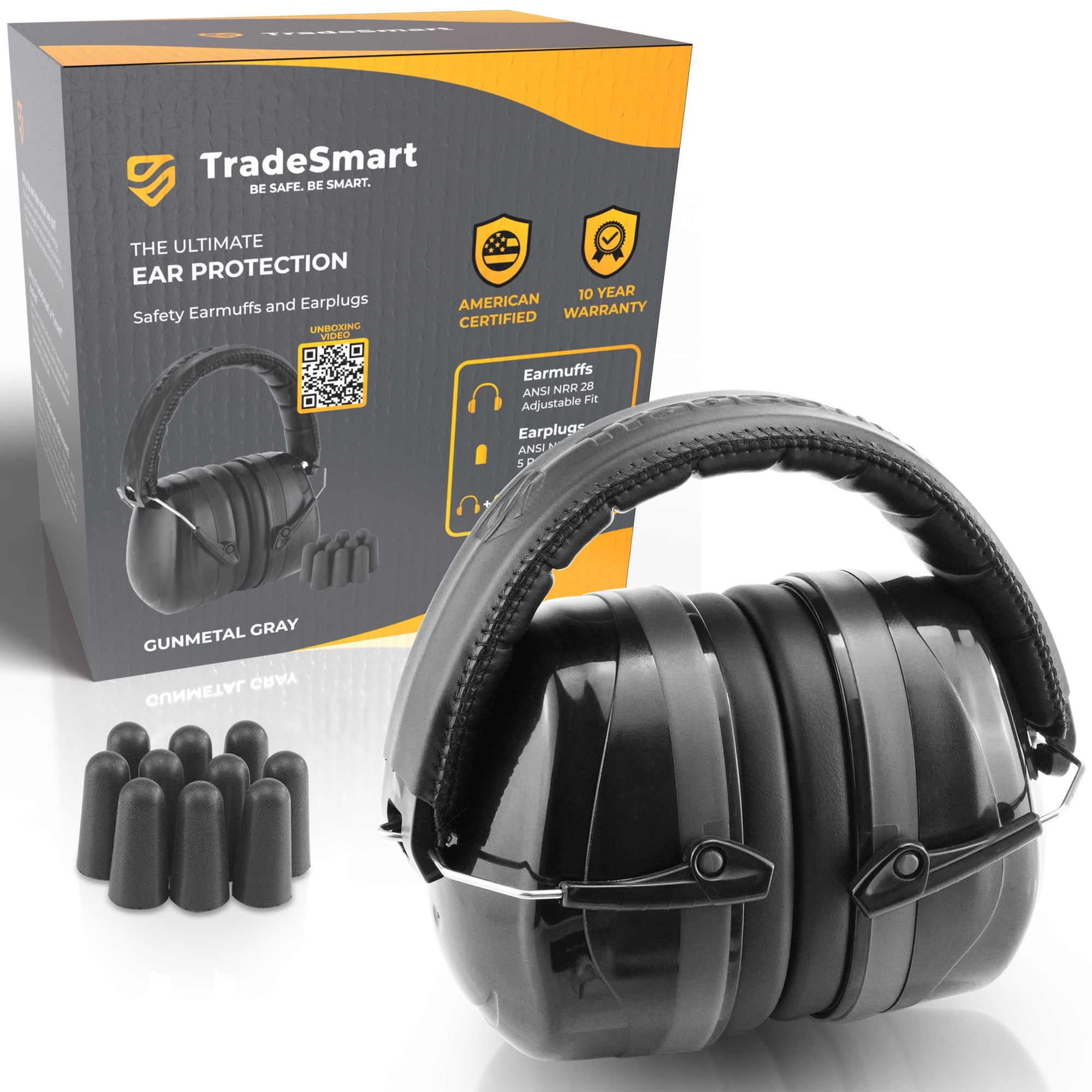 TradeSmart Earmuffs for Shooting Range & 5x Gun Earplugs, Firearm