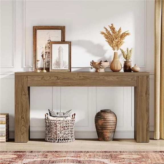 Tradeber TB-YC0002 59 in. Farmhouse Console Table with Vertical Slat Legs - Rustic Brown