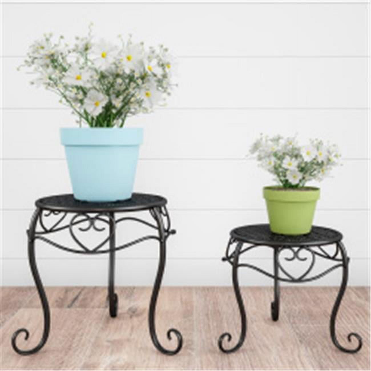 Matte Black Round Metal Nesting Plant Stands Set of 2