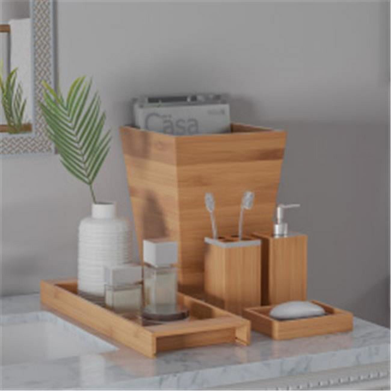 Natural Bamboo 5-Piece Freestanding Vanity Organizer Set