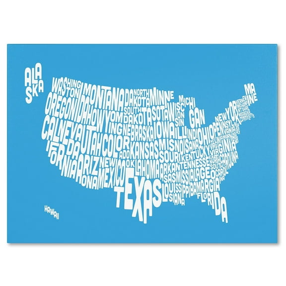 Trademark Art 'AZUL-USA States Text Map' Canvas Art by Michael Tompsett