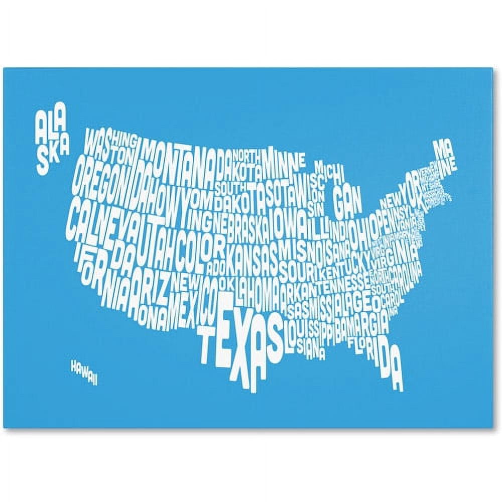 Trademark Art 'AZUL-USA States Text Map' Canvas Art by Michael Tompsett