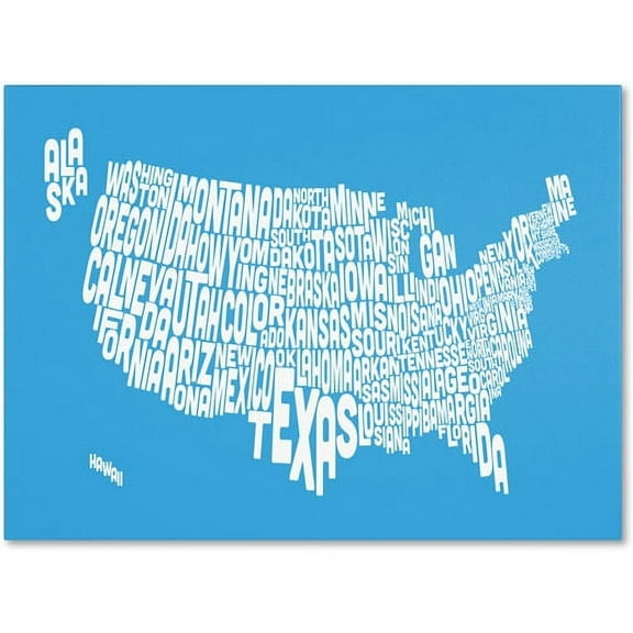 Trademark Art 'AZUL-USA States Text Map' Canvas Art by Michael Tompsett