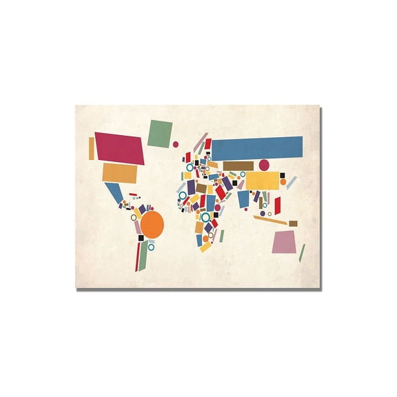 Trademark Art "Abstract Shapes World Map" Canvas Art by Michael Tompsett