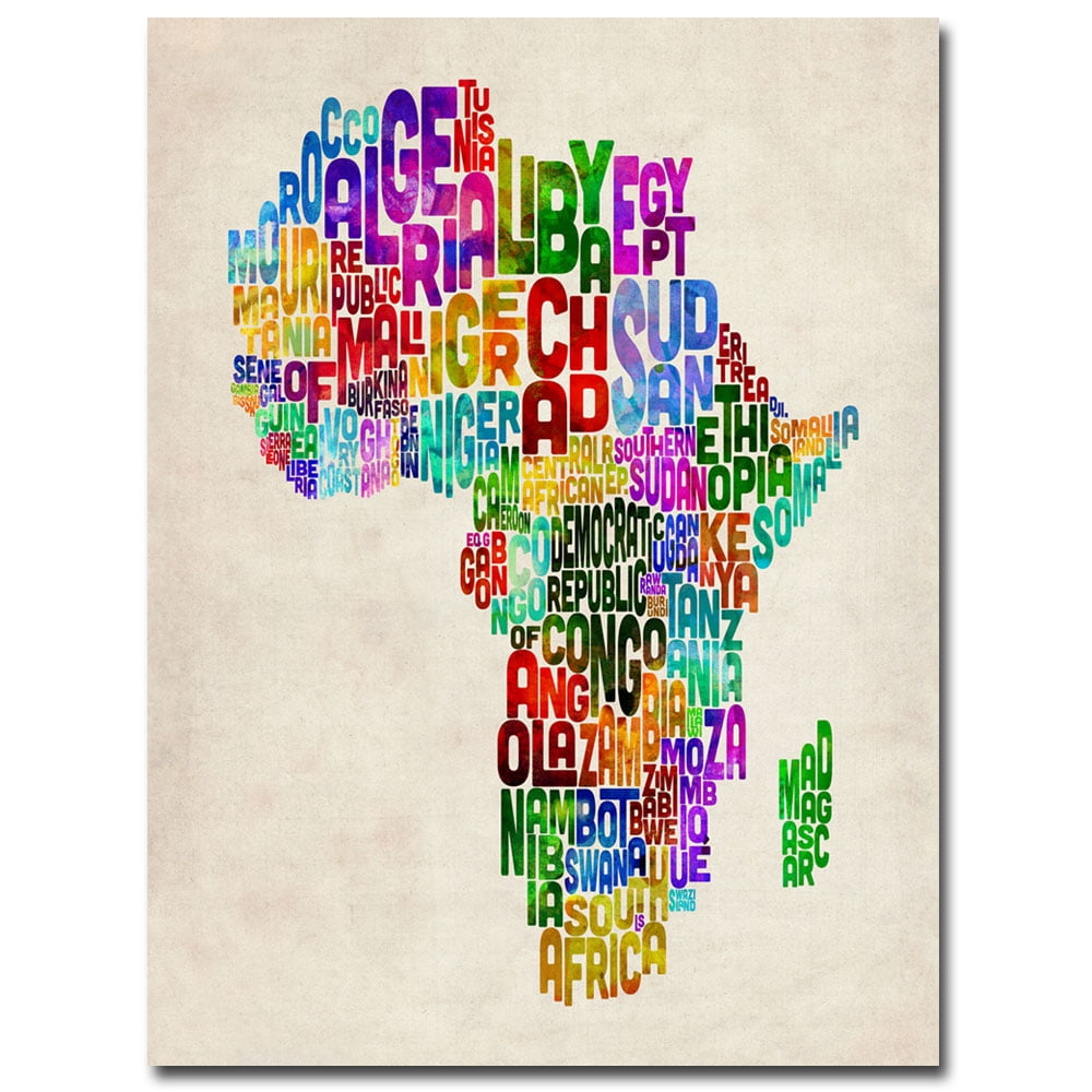 Trademark Art "Africa Text Map" Canvas Wall Art by Michael Tompsett