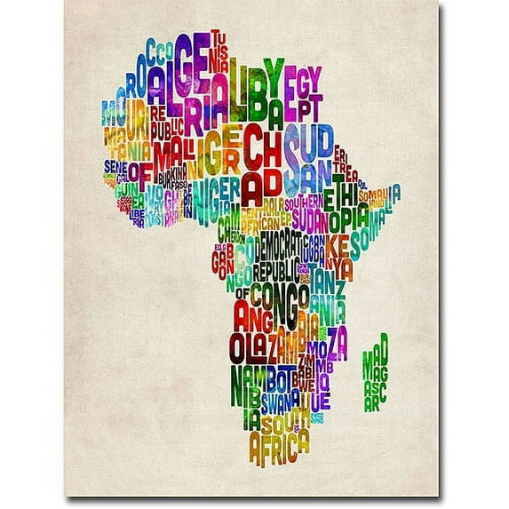 Trademark Art "Africa Text Map" Canvas Wall Art by Michael Tompsett