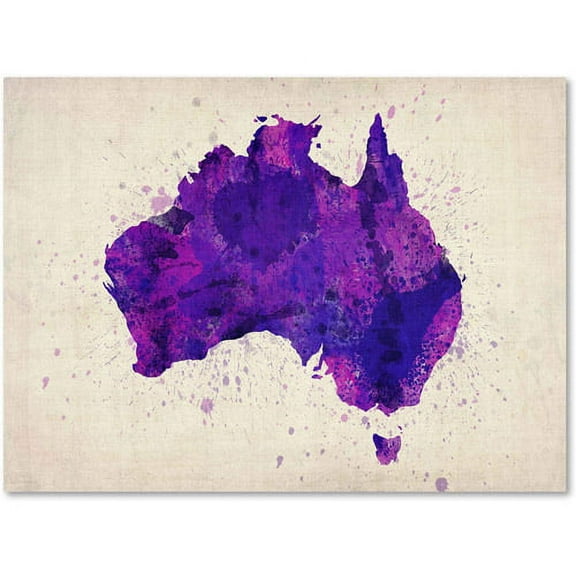 Trademark Art 'Australia Paint Splashes Map' Canvas Art by Michael Tompsett
