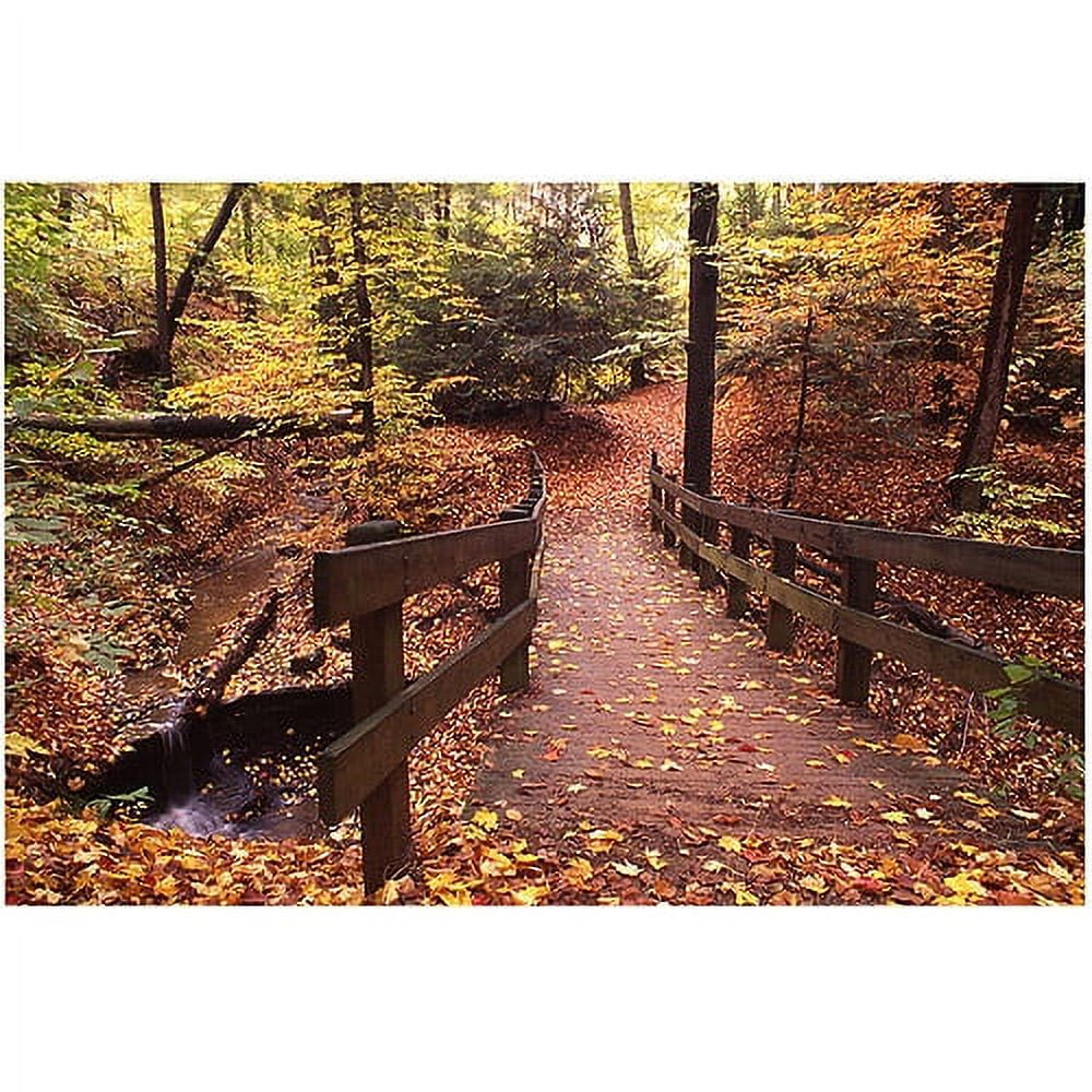 Autumn Bridge Landscape Photography on Canvas with Wooden Frame