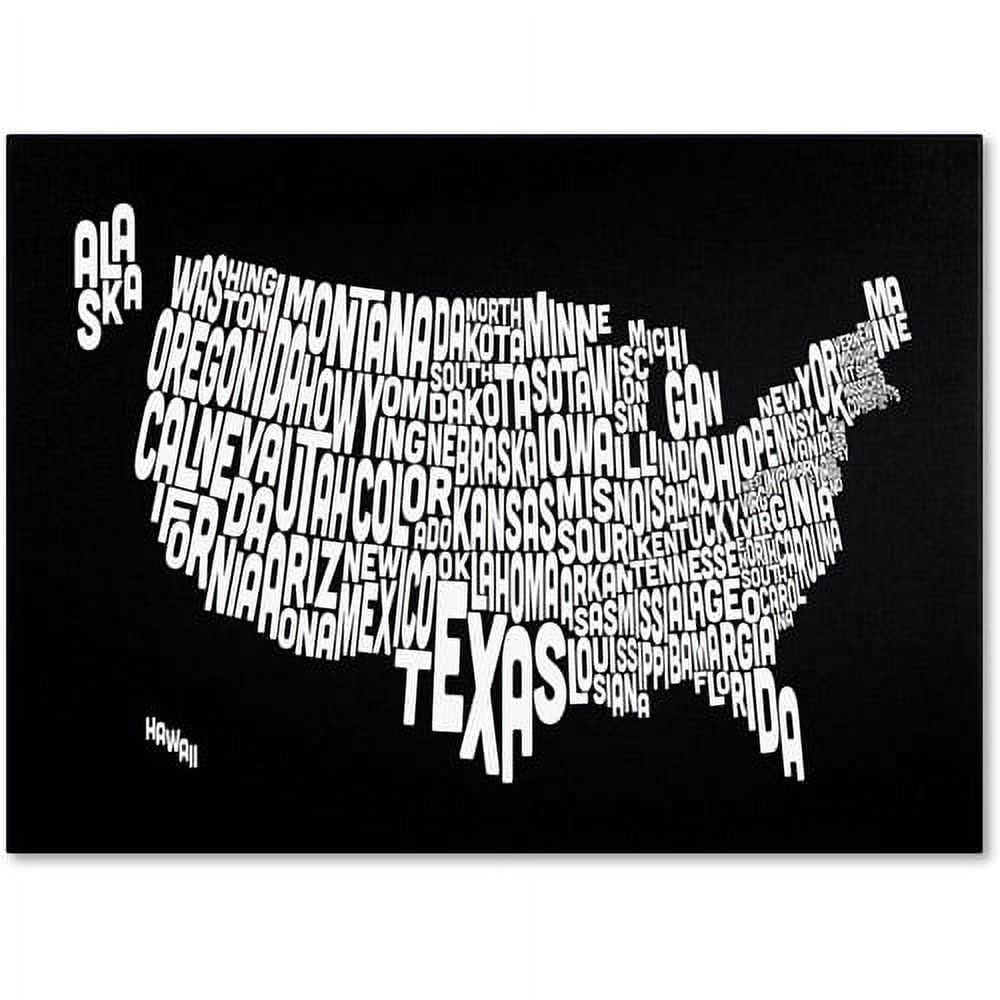 Trademark Art 'BLACK-USA States Text Map' Canvas Art by Michael Tompsett