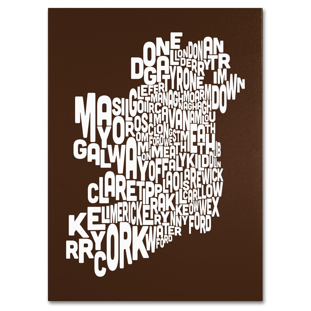 Trademark Art 'CHOCOLATE-Ireland Text Map' Canvas Art by Michael Tompsett