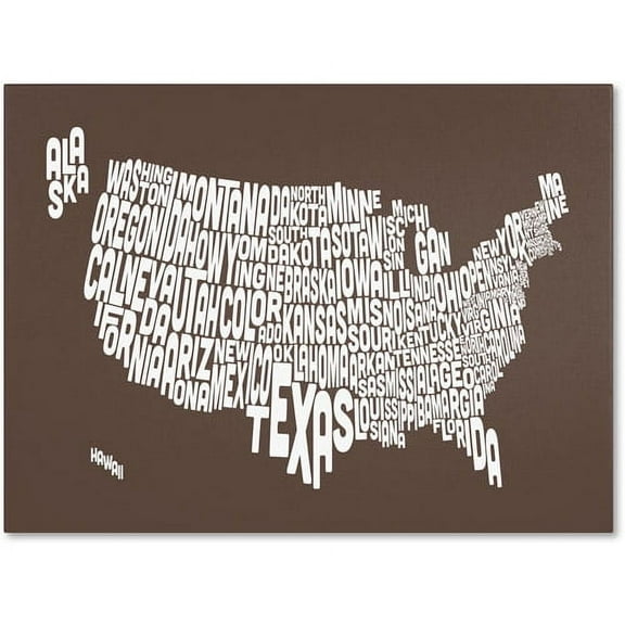 Trademark Art 'COFFEE-USA States Text Map' Canvas Art by Michael Tompsett