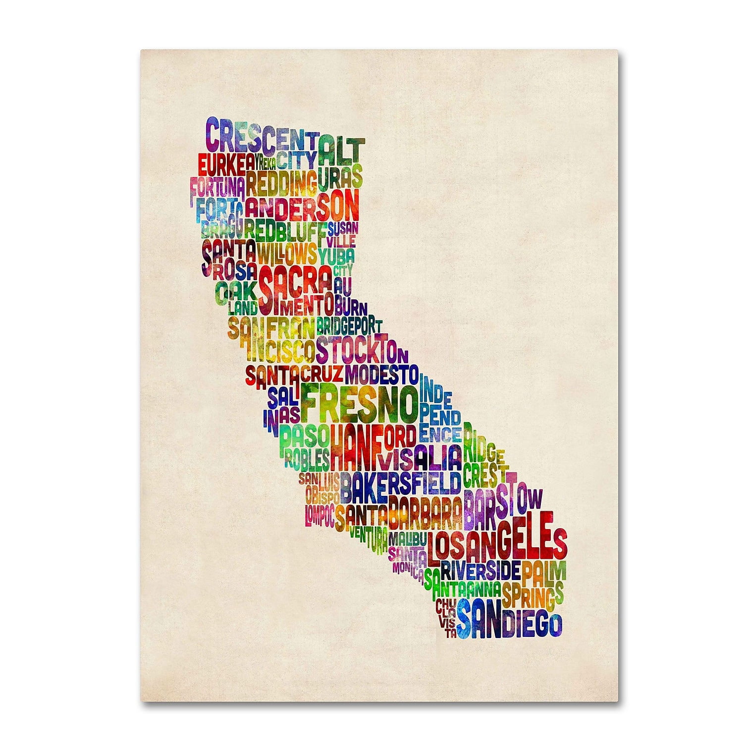 Trademark Art 'California Text Map' Canvas Art by Michael Tompsett