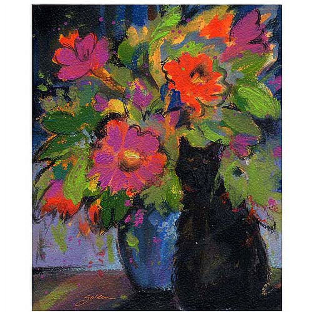 Trademark Art "Cat and Pink Flowers" Canvas Art by Sheila Golden, 26x32