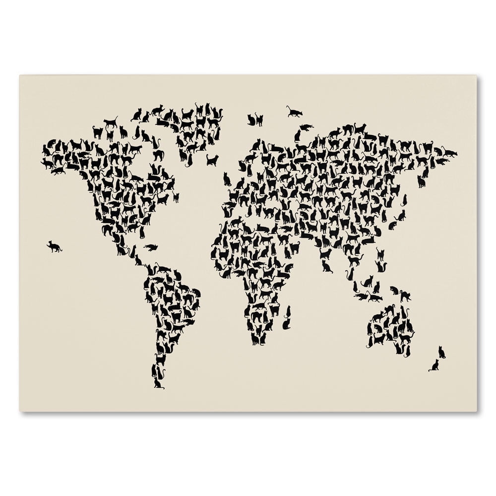 Trademark Art 'Cats World Map 2' Canvas Art by Michael Tompsett