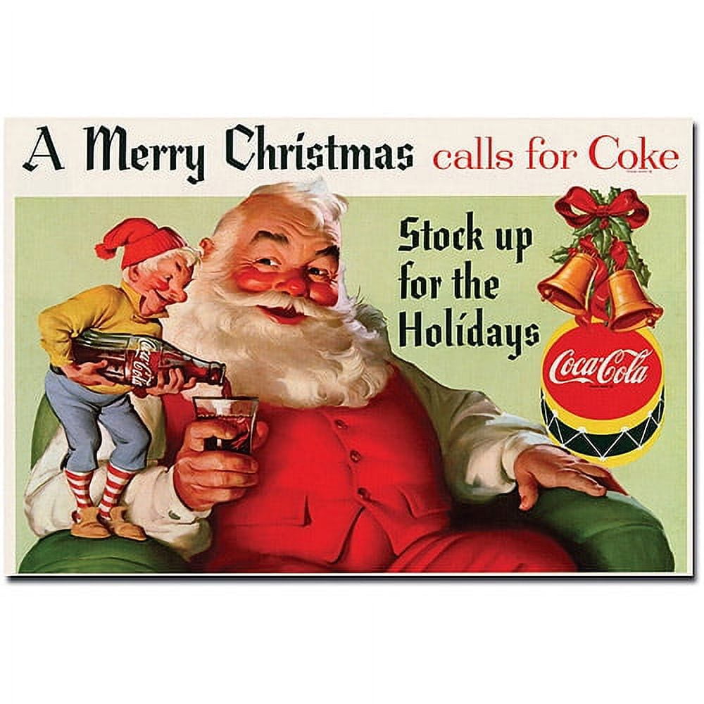 Trademark Art 'Coke Santa Merry Christmas w/ Elves' Canvas