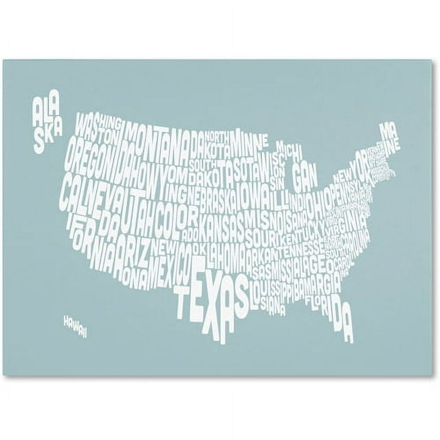 Trademark Art 'DUCK EGG-USA States Text Map' Canvas Art by Michael Tompsett