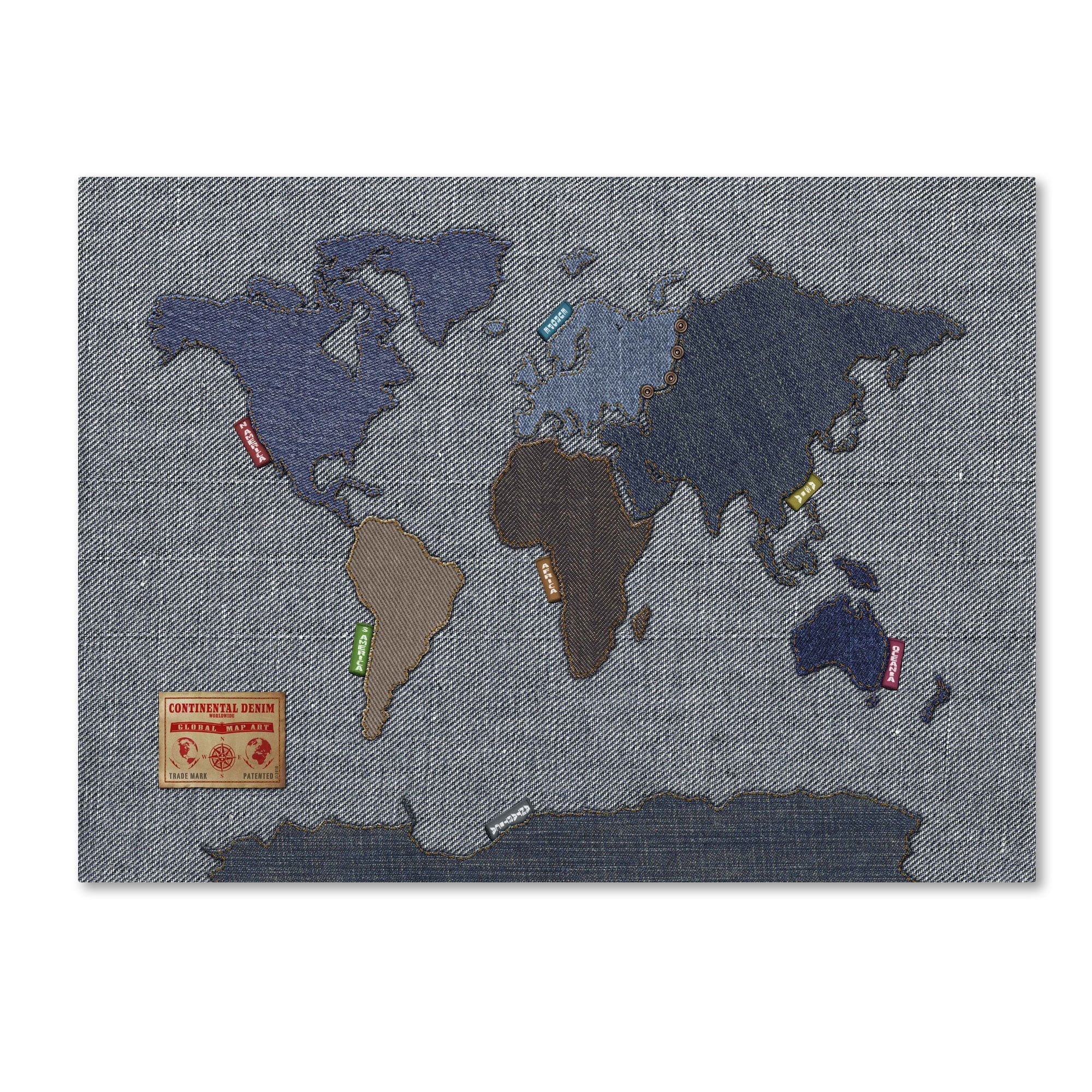 Trademark Art 'Denim World Map' Canvas Art by Michael Tompsett