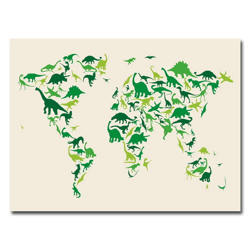 Trademark Art "Dinosaur World Map" Canvas Wall Art by Michael Tompsett