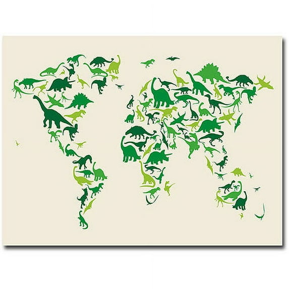 Trademark Art "Dinosaur World Map" Canvas Wall Art by Michael Tompsett