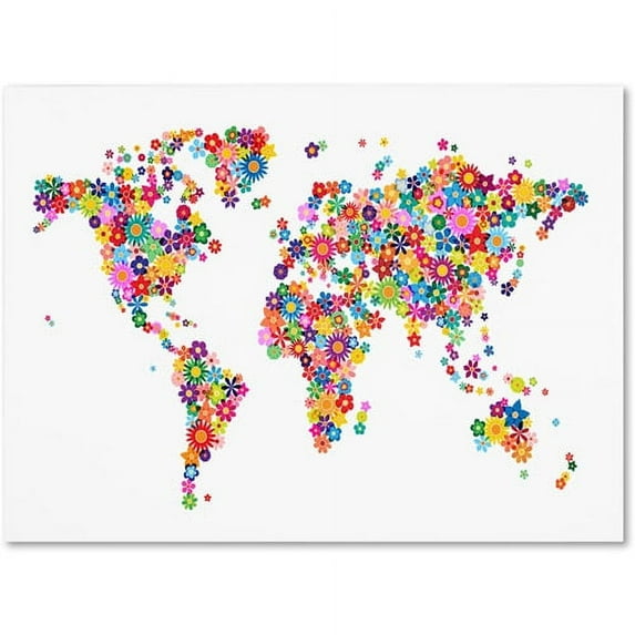 Trademark Art 'Flowers World Map 2' Canvas Art by Michael Tompsett