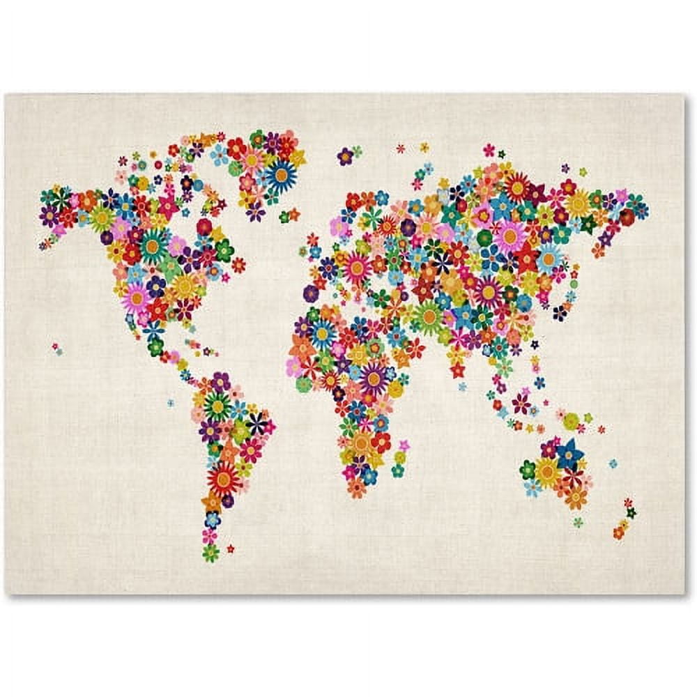 Trademark Art 'Flowers World Map' Canvas Art by Michael Tompsett