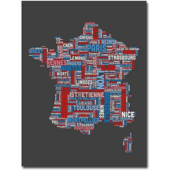 Trademark Art "France City Text Map" Canvas Wall Art by Michael Tompsett
