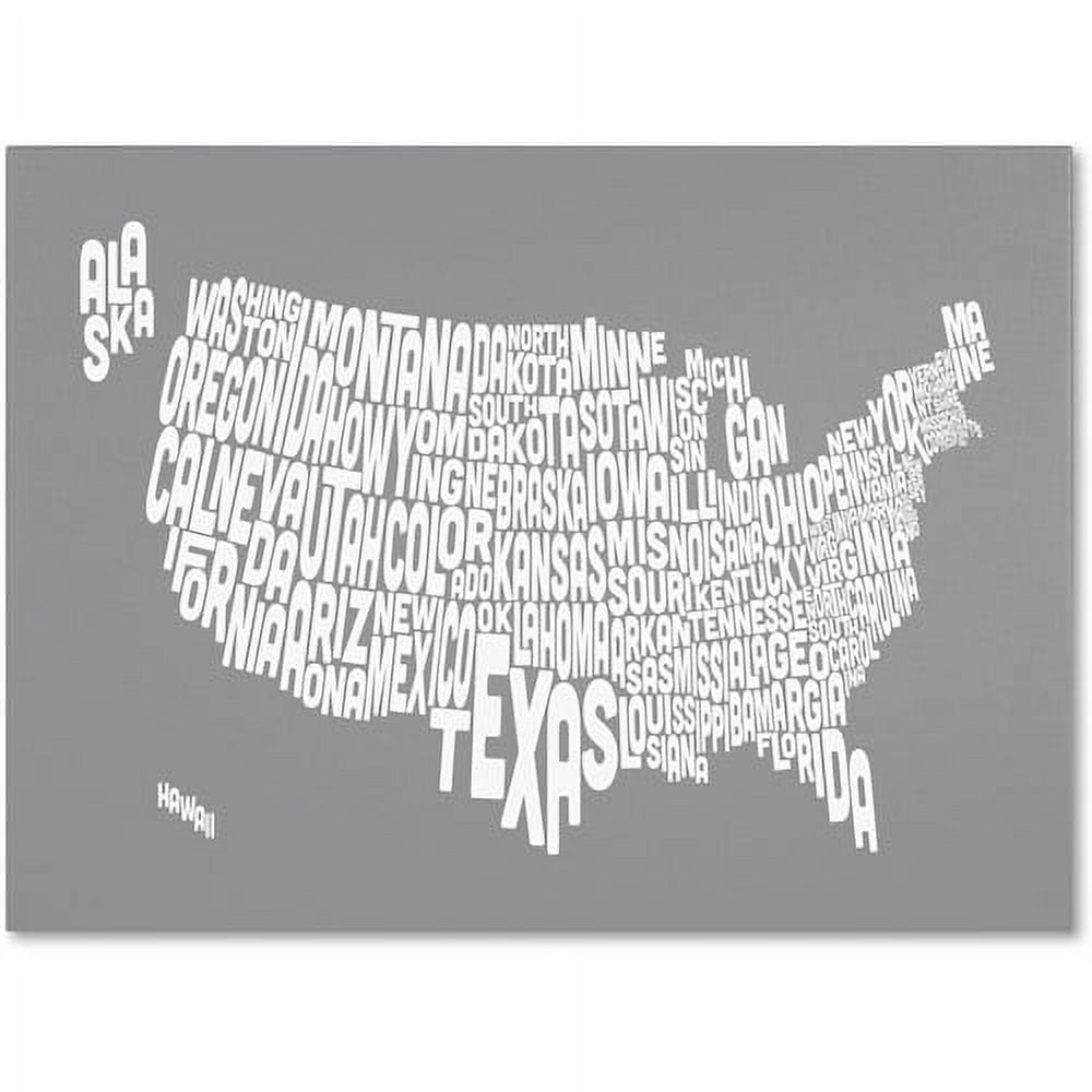 Trademark Art 'GREY-USA States Text Map' Canvas Art by Michael Tompsett