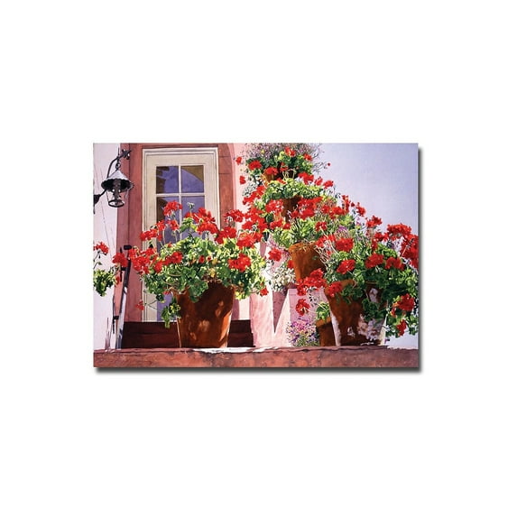Trademark Art "Geraniums on the Stairs" Canvas Wall Art by David Lloyd Glover