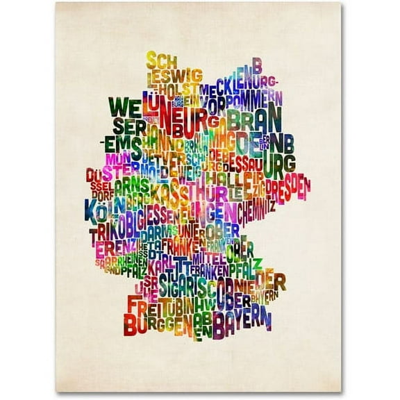 Trademark Art 'Germany Region Text Map 2' Canvas Art by Michael Tompsett