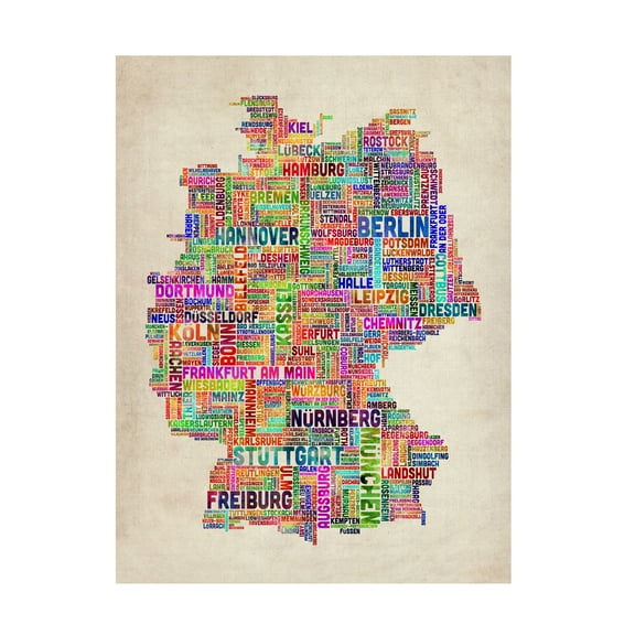 Trademark Fine Art Michael Tompsett Germany Text Map Canvas Wall Art - 24x32