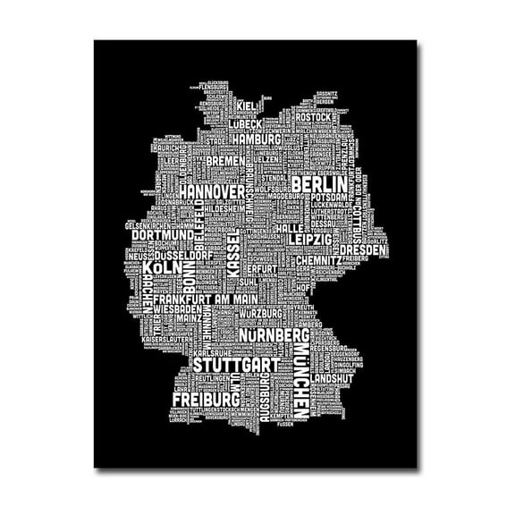 Trademark Art "Germany Text Map I" Canvas Wall Art by Michael Tompsett