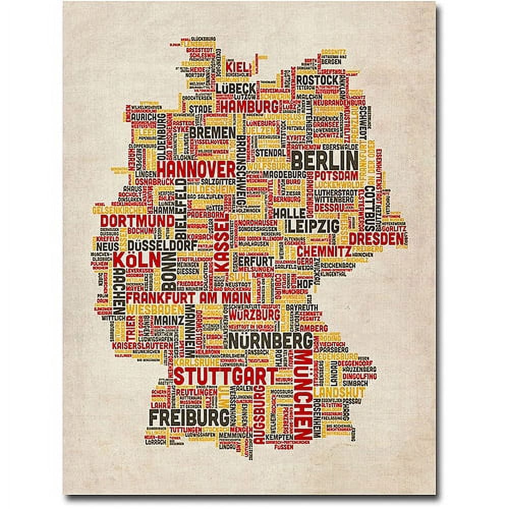Trademark Art "Germany Text Map II" Canvas Wall Art by Michael Tompsett