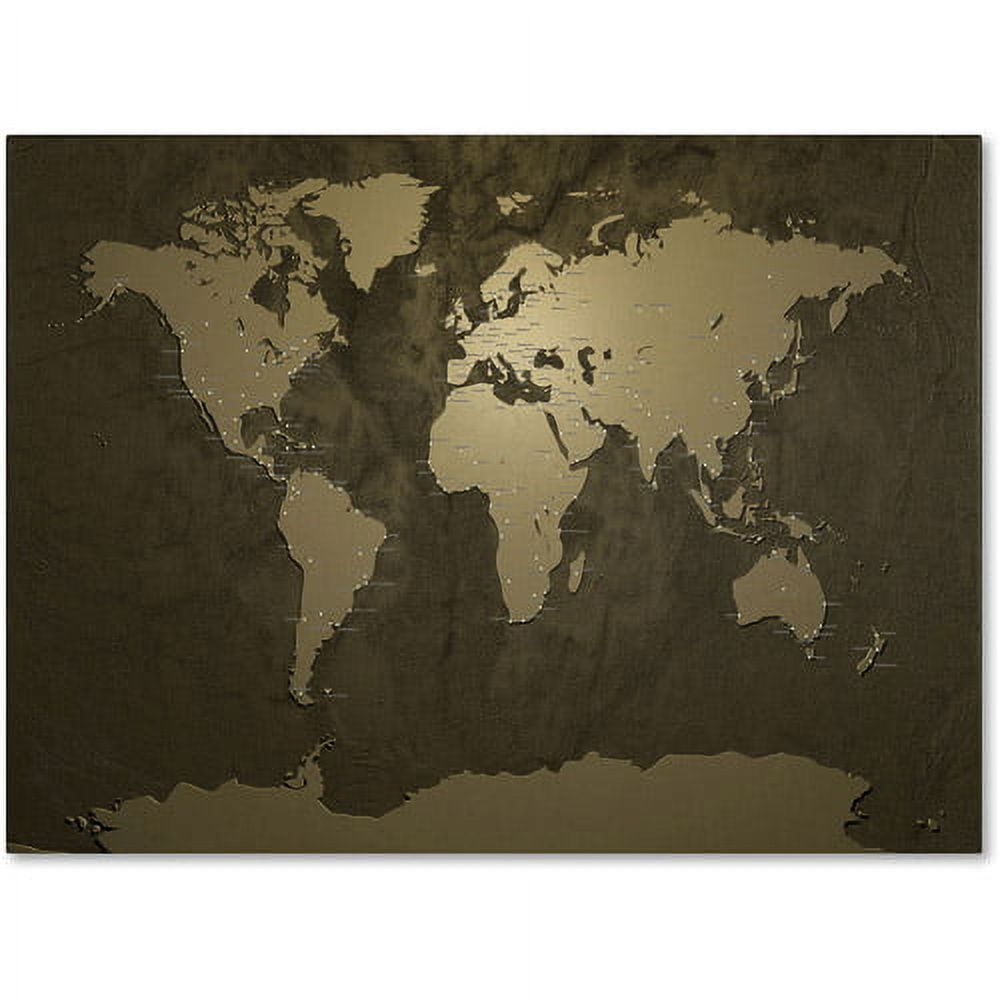 Gold World Map Framed Canvas Art 16" x 24"